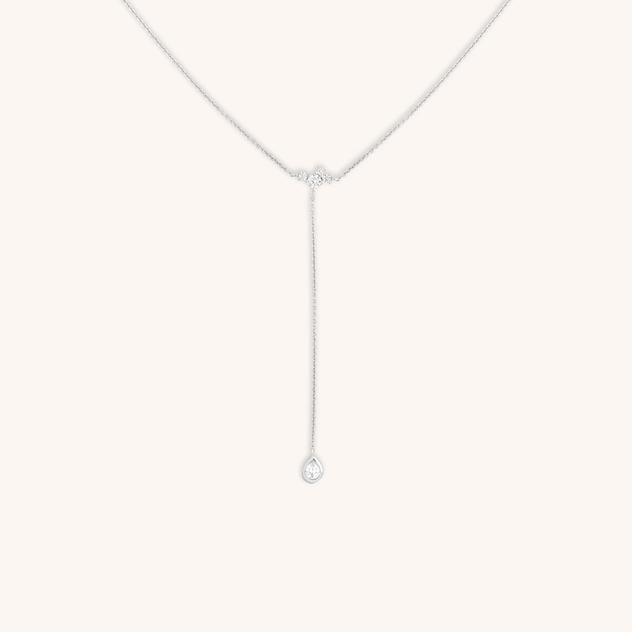 Pear Bezel Lariat Necklace in Silver | Astrid & Miyu UK