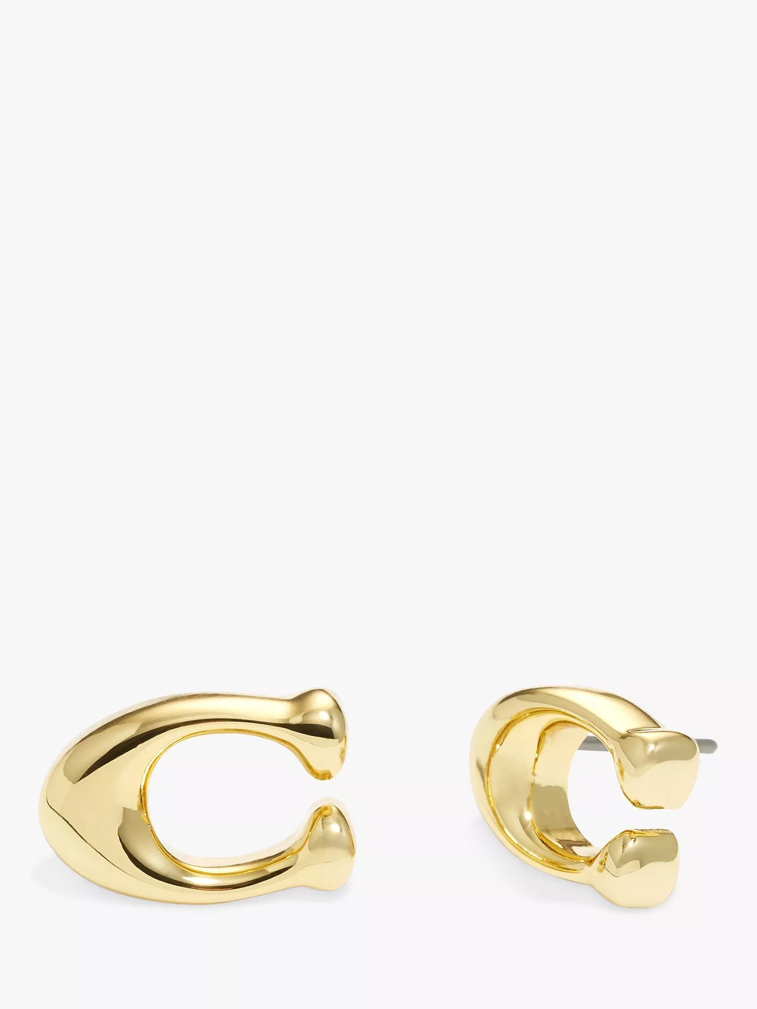 Coach Minimal Signature Sculpted C Earrings, Gold | John Lewis (UK)