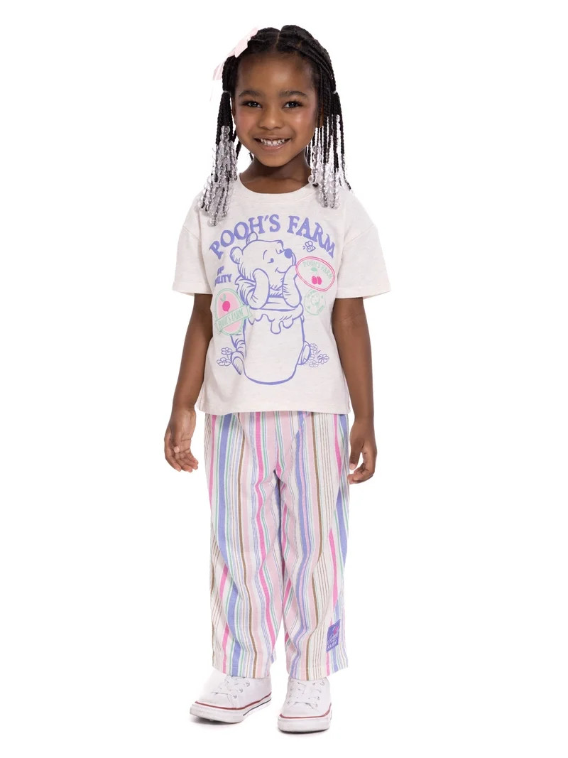 Winnie the Pooh Toddler Girls Graphic T-Shirt and Striped Pants Set, 2-Piece, Sizes 12M-5T | Walmart (US)
