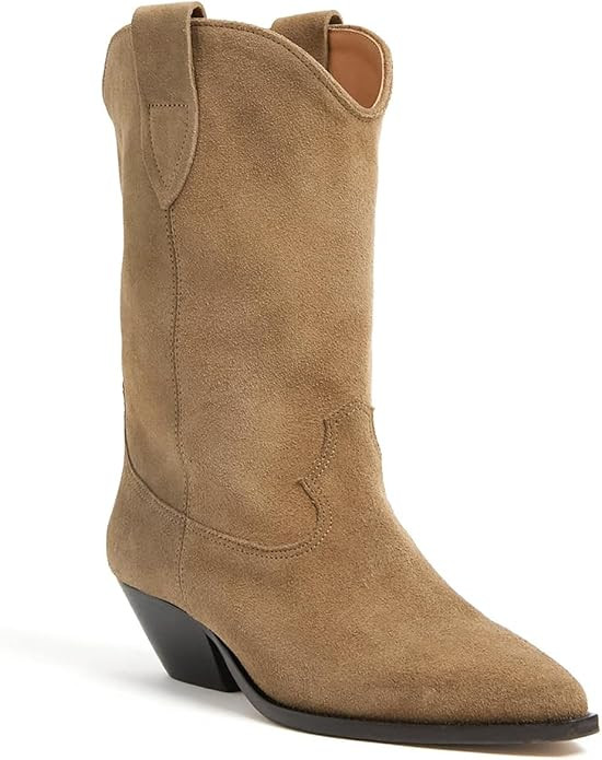 Suede Cowboy Boots for Women Pointed Toe Mid-Calf Western Boots Chunky Heel Cowgirl Booties Dress... | Amazon (US)