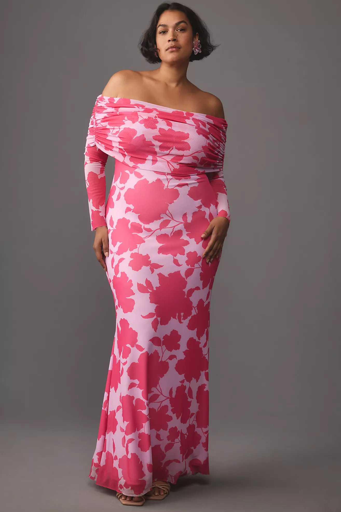 AFRM Long-Sleeve Off-The-Shoulder Mesh Maxi Dress | Anthropologie (US)