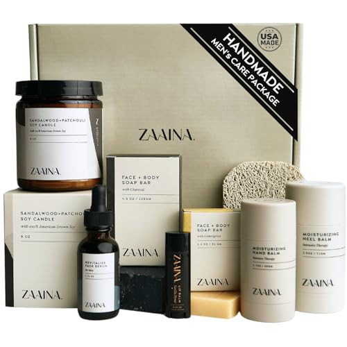 Men's Self Care Package, Relaxation Spa Gift Set for Him - Luxury Natural Handmade Men Skin Care Kit with Sandalwood Candle, Unique Self Care Gift for Men, Men's Skin Care Set by ZAAINA | Amazon (US)