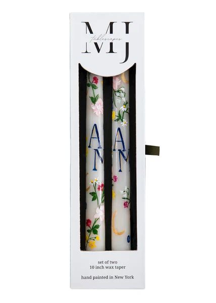 OTM Exclusive: Ivory Floral Monogram Hand-painted Taper Candles, Set of Two | Over The Moon