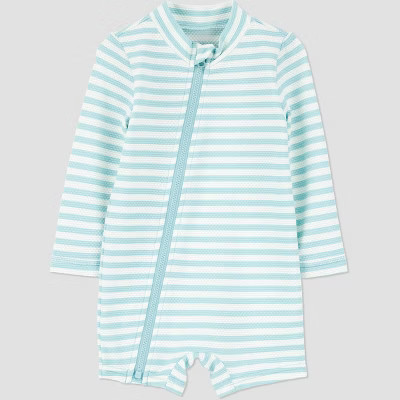 Carter's Just One You® Baby Boys' Long Sleeve One Piece Striped Unisuit - White/Green 9M: UPF 50... | Target