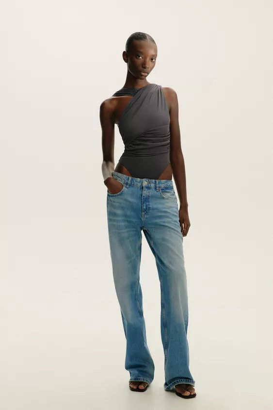 DRAPED ASYMMETRIC TULLE BODYSUIT | Zara Canada