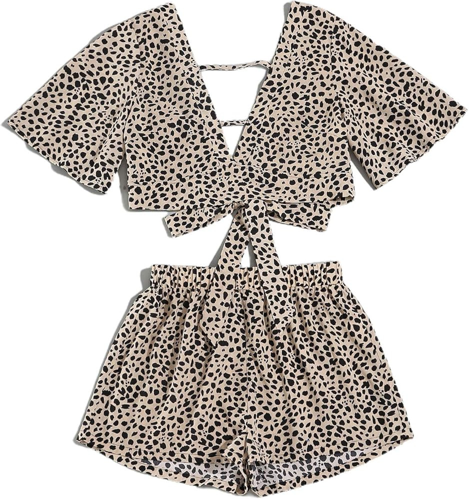 SweatyRocks - Conjunto de blusa corta ombliguera y pantalones cortos para mujer, 2 piezas, diseñ... | Amazon (US)