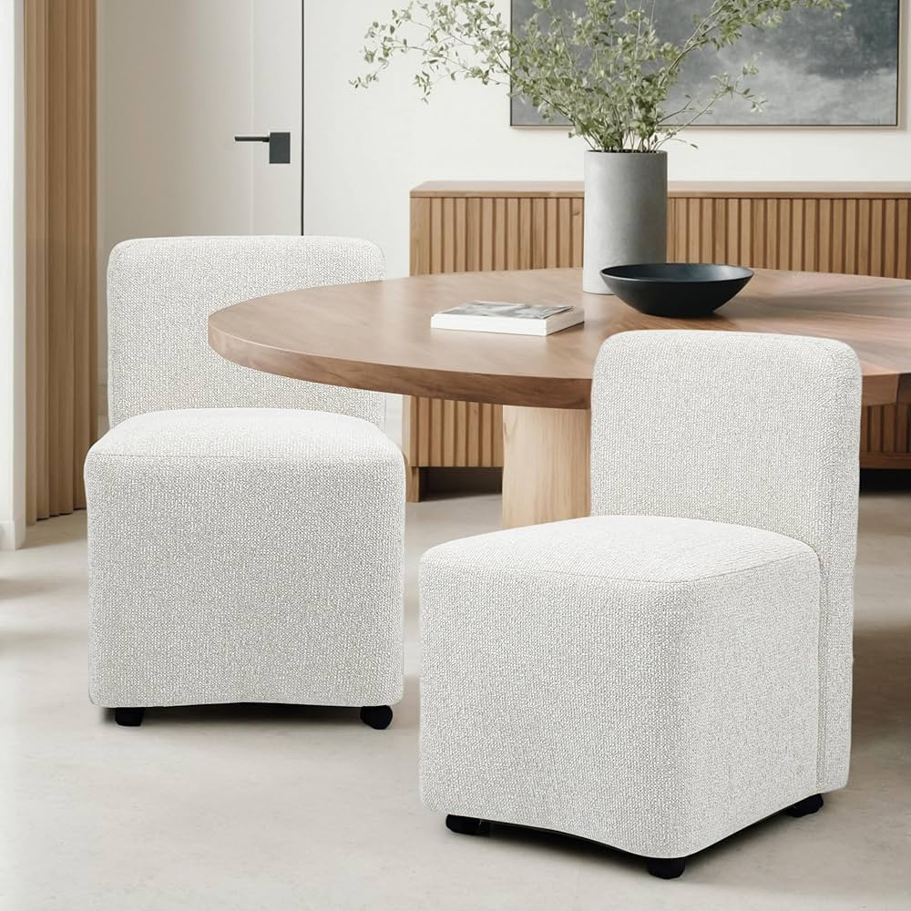 Upholstered Dining Chairs with Casters Set of 2,Armless Modern Rolling Dining Chairs with Wheels ... | Amazon (CA)