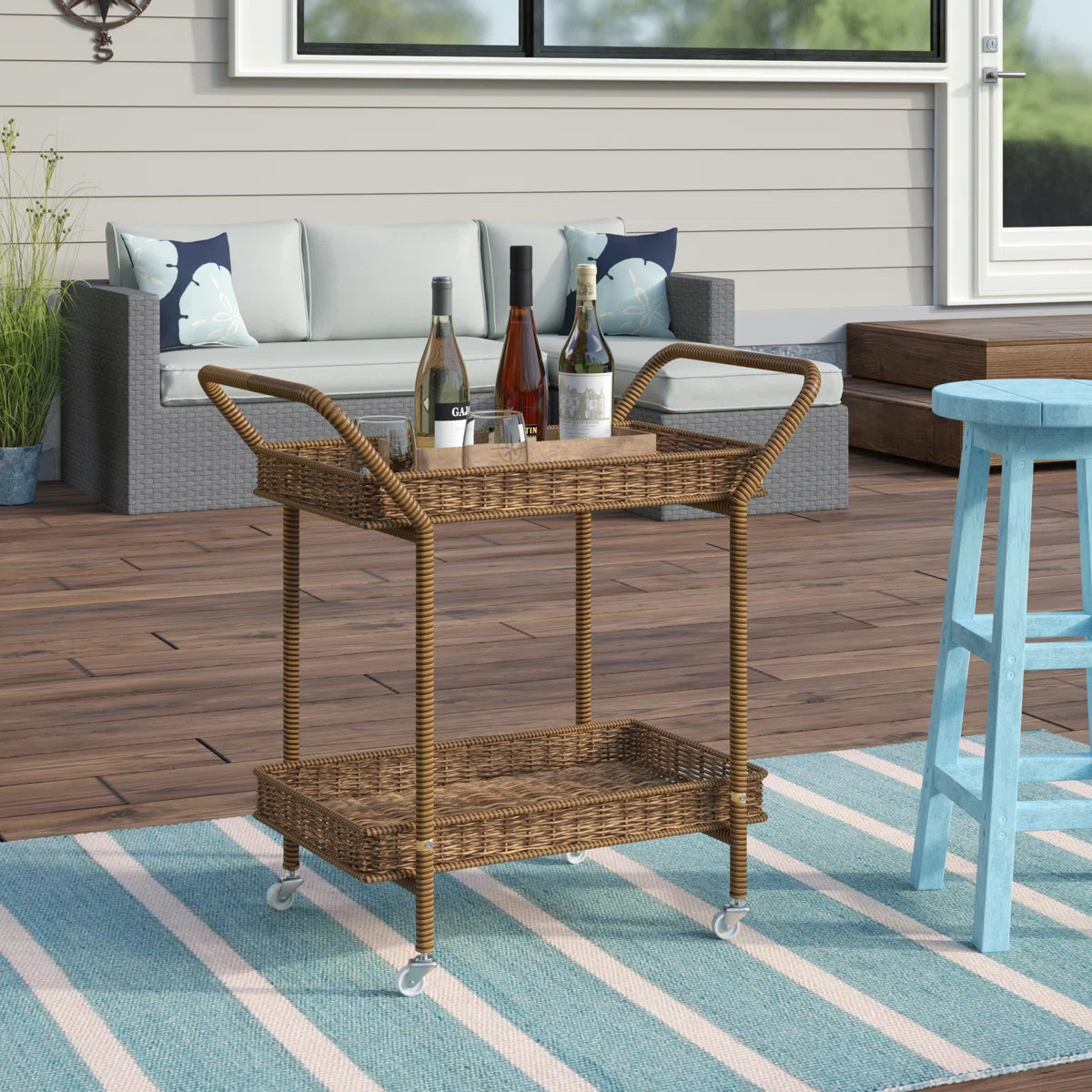 Warba Bar Cart with Metal Frame and Wicker Outer | Wayfair North America