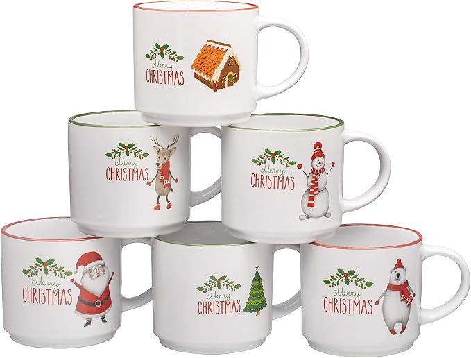 Christmas Coffee Mugs Set of 6 Large-sized 14 Ounce Christmas Theme Perfect For Christmas Gift Ba... | Amazon (US)