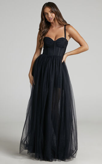 Emmary Gown - Bustier Bodice Tulle Gown in Black | Showpo (ANZ)
