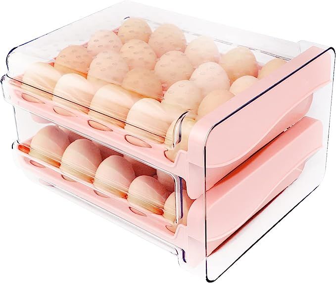 BBG Pink Plastic Egg Holder, Egg Storage Container for Refrigerator, 2-Layer Drawer Type Egg Fres... | Amazon (US)