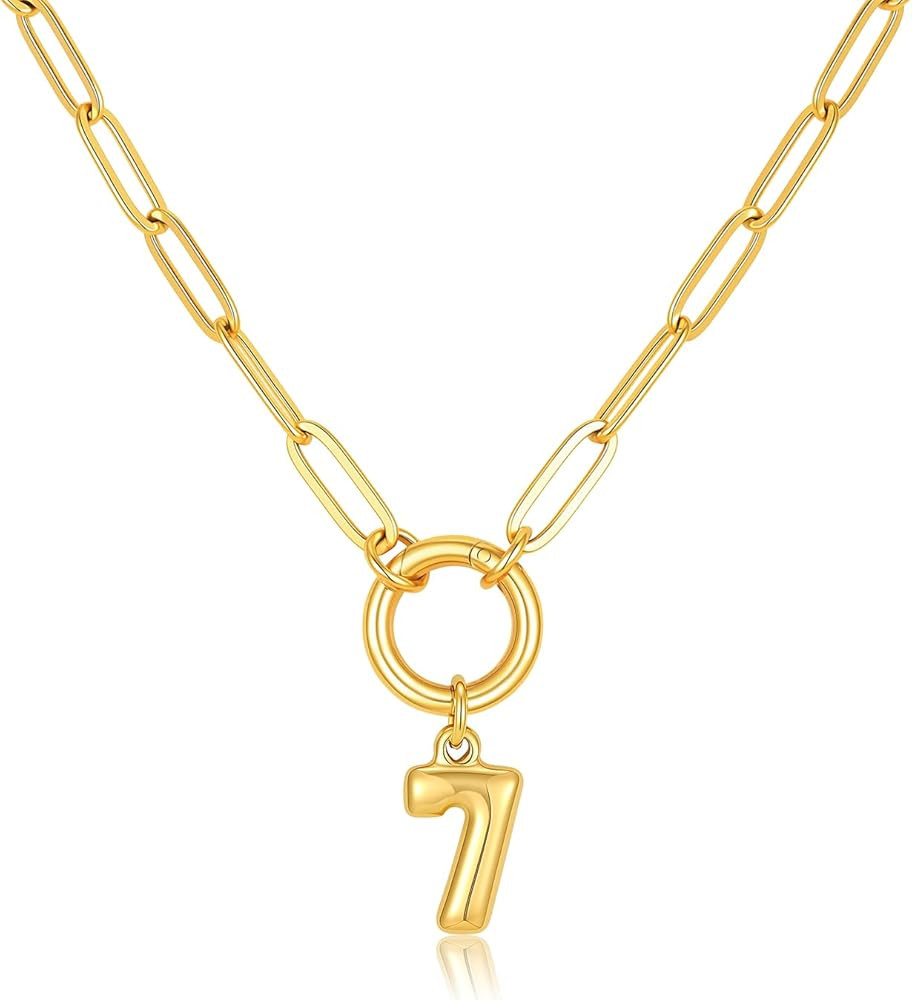 Gold Number Necklace for Women - 18k Gold Plated Necklace with Interchangeable Charm Pendant. Non... | Amazon (US)