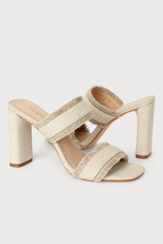 Amely Beige Fringe High Heel Slide Sandals | Lulus (US)