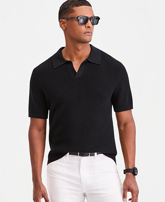 Men's Cotton Johnny Collar Short-Sleeve Sweater | Macy's