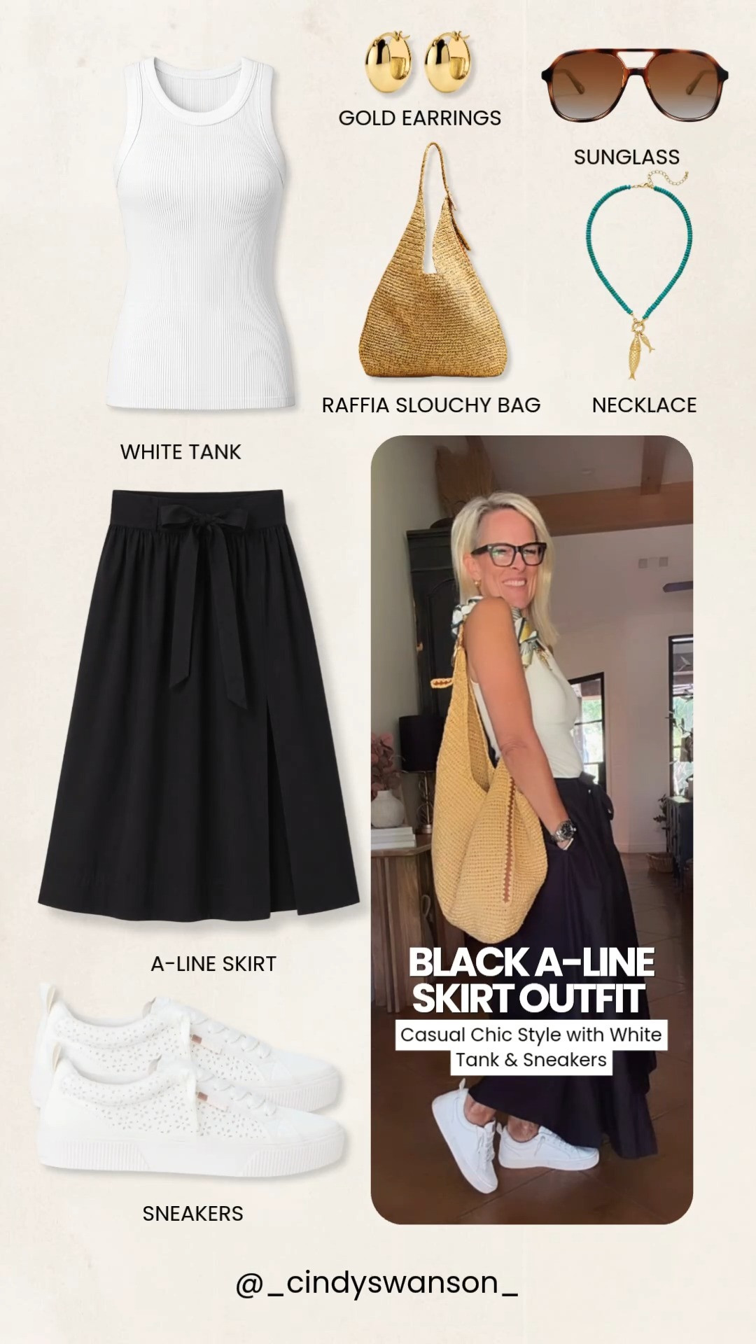 This black A-line skirt is one of the most versatile pieces in my closet! Paired with a simple white ribbed tank and sneakers, it’s an effortless everyday outfit that’s comfortable, polished, and easy to dress up or down. Add a raffia bag for the perfect finishing touch.

💡 LTK MADE EASY
❤️ Heart = Support my posts!
🔖 Save = Get sale & restock alerts
📋 Lists = Keep favorites organized
📲 Share = Send lists and products to a friend. Hello, Christmas List!
💬 Comment = Ask me anything about what I’m wearing.:-) 

 #LTKootd #LTKOver40 #LTKSaleAlert