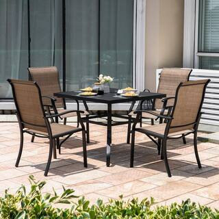 Nuu Garden 5-Pieces Rust-Free Metal Outdoor Patio Dining Set with 4 Textilene Dining Chairs and S... | The Home Depot