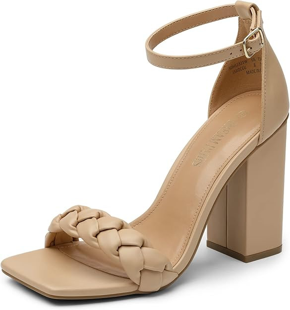 DREAM PAIRS Women's Heels for Women Braided Open Toe Ankle Strap High Block Chunky Heel Sandals P... | Amazon (US)