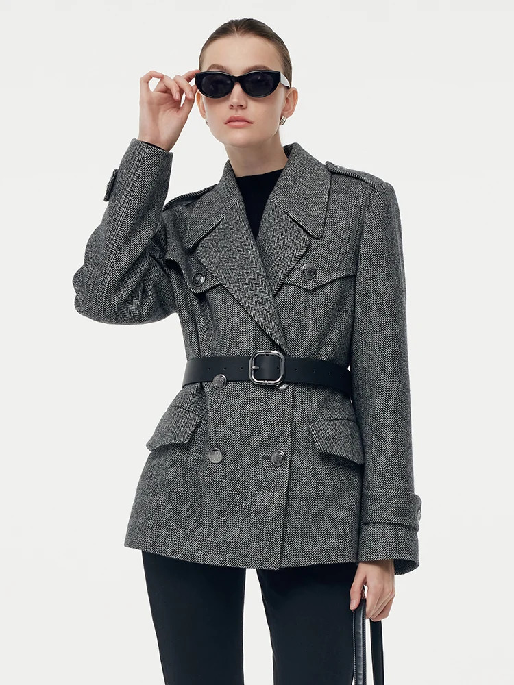 Washable Wool Quilted Women Coat With Belt | GOELIA