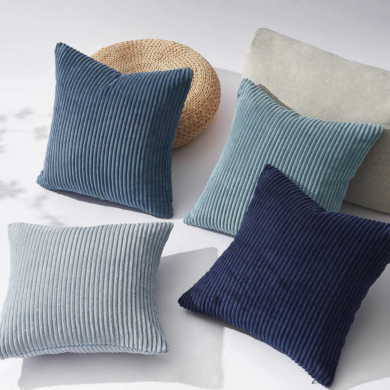Striped Corduroy Pillow Cover Square Modern Gradient Pillow Cases for Sofa,  Decorative Cushion C... | Wayfair North America