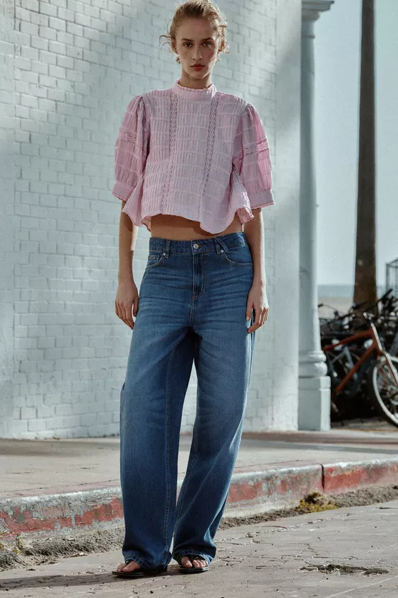 LACE TRIM BALLOON SLEEVE SHIRT | Zara UK