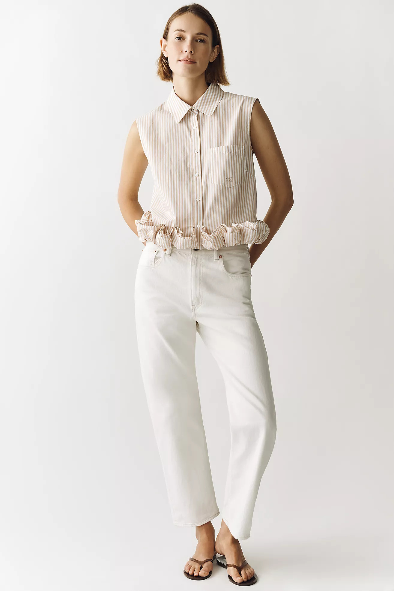 Maeve Cotton Ruffle Buttondown Shirt | Anthropologie (US)