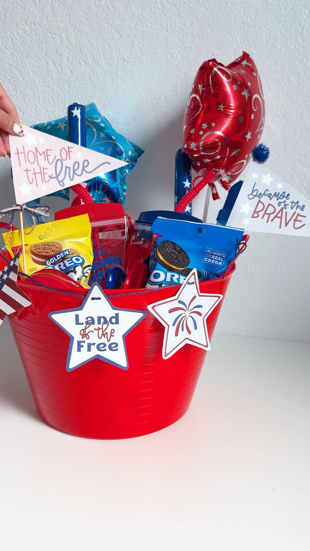 A sweet basket for my boys 🇺🇸 

My 4.5 year old started humming the Star Spangled Banner the other day (he learned it in school) and I thought I’d make my boys a fun little Fourth of July basket 🤍

I picked up the basket and its contents at the local dollar store but made the basket extra special with printables from @thelettervee. It took me less than 10 minutes to get everything cut, glued together, and put together in the basket!

I’ve linked the individual printables here or you can sign up for the annual membership (like me) 💁🏻‍♀️

Save for Fourth of July activity inspo, find more like this in my Gifting and Seasonal collections, and follow me for more ✨

Fourth of July basket • Fourth of July decor • Fourth of July decorations • 4th of July basket • 4th of July decoration • Fourth of July bbq • Fourth of July party • 4th of July party • party decorations • easy party decor

#LTKSeasonal #LTKKids #LTKmomlife