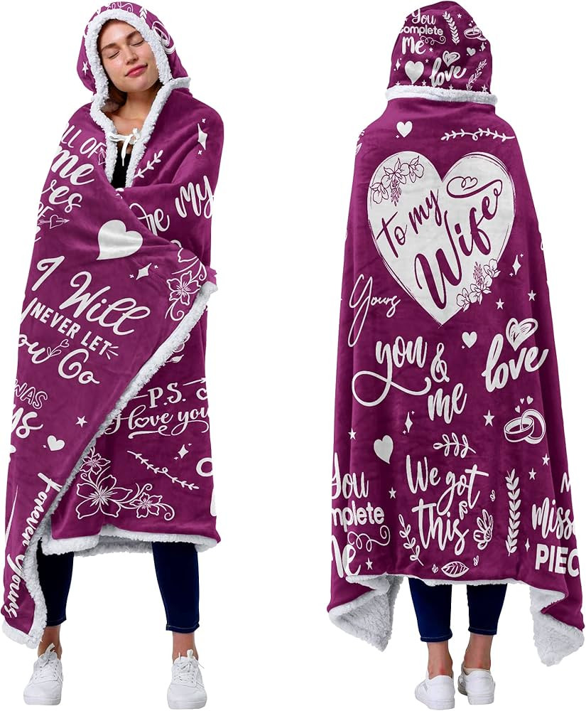 Amazon.com: Gifts for Wife - Sherpa Fleece Wearable Blanket Hoodie - Wife Gifts from Husband - Ch... | Amazon (US)