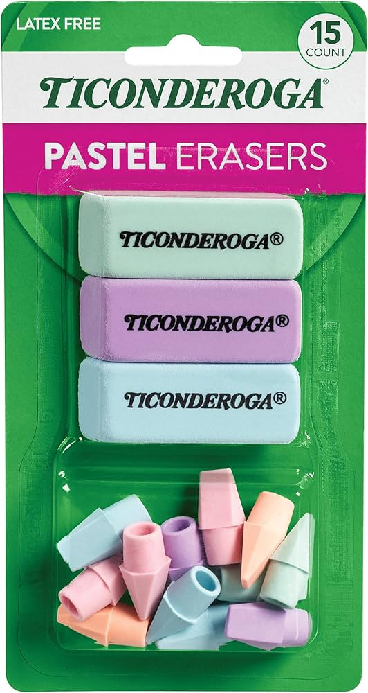 Ticonderoga Assorted Erasers, Pastel Colors, 15 Count | Amazon (US)