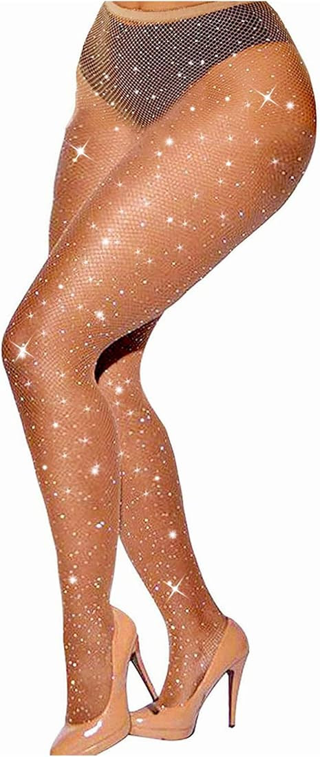 VEBZIN Sexy Sparkly Fishnets Stockings Jeweled High Waist Fishnet Tights for Women Rhinestone Par... | Amazon (US)