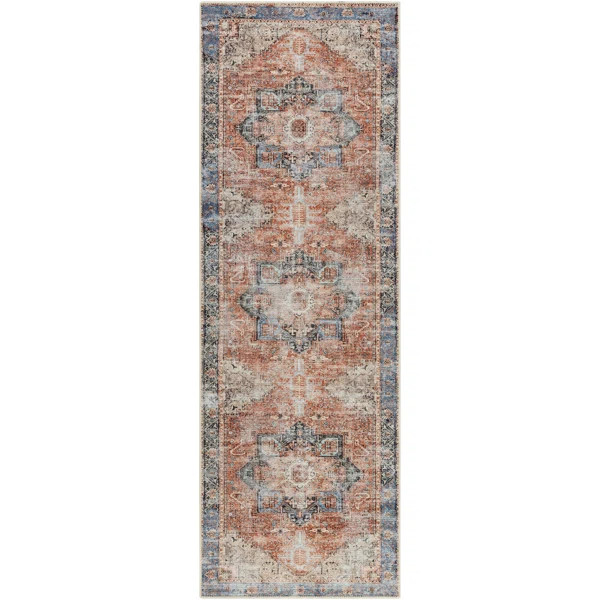 Mya Oriental Terracotta/Camel/Pale Blue Area Rug | Wayfair North America