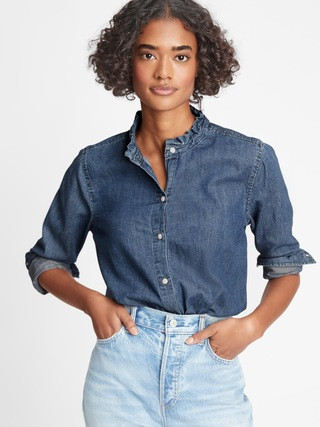 Ruffle Neck Denim Shirt | Gap Factory