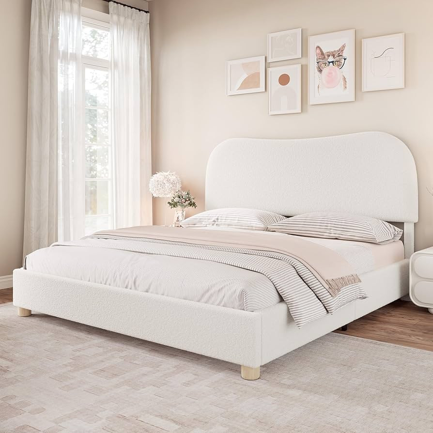 AMERLIFE King Size Upholstered Boucle Bed Frame, Soft Cloud Platform Bed with Adjustable Headboar... | Amazon (US)
