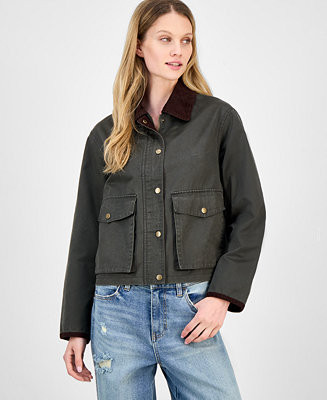 Juniors' Corduroy-Collar Barn Jacket | Macy's