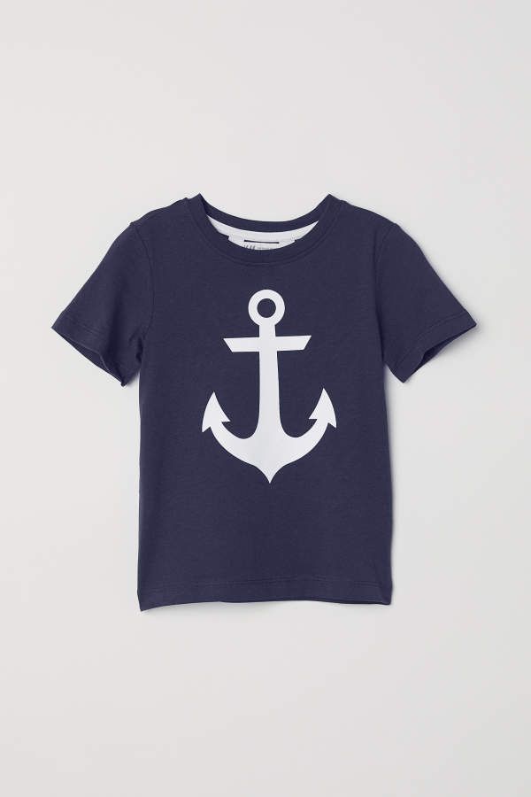 H & M - T-shirt with Printed Motif - Dark blue/anchors - Kids | H&M (US + CA)