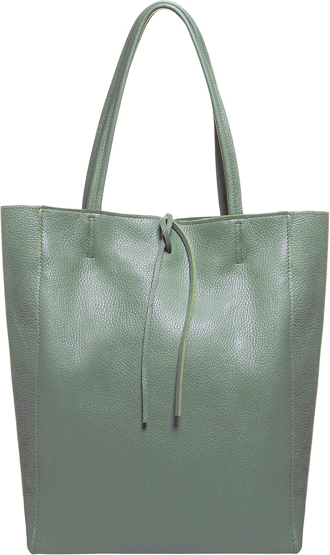 Genuine Italian Leather Tote Bag for Women, Large Slouchy Purse, Sage Green | Unstructured bag, r... | Amazon (US)