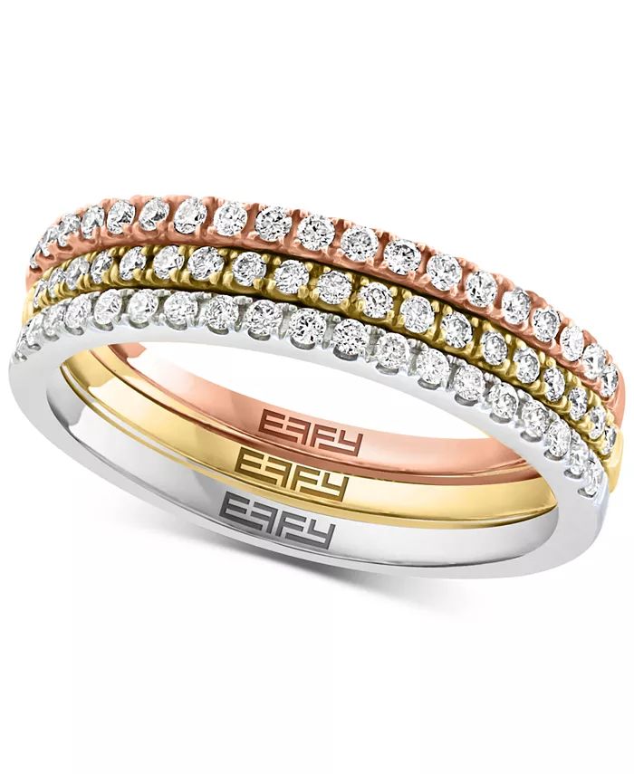 EFFY Collection EFFY® 3-Pc. Set Diamond Stack Rings (1/2 ct. t.w.) in 14k Tricolor Gold - Macy's | Macy's