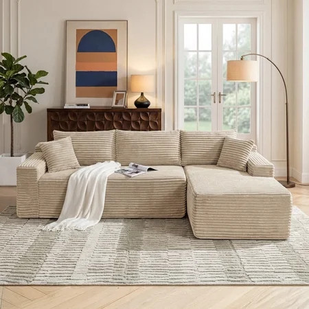LLappuil 95" Sectional Sofa, Modular Sectional Couch with Left Chaise, Deep Seat Corduroy Cloud Sofa for Living Room | Walmart (US)