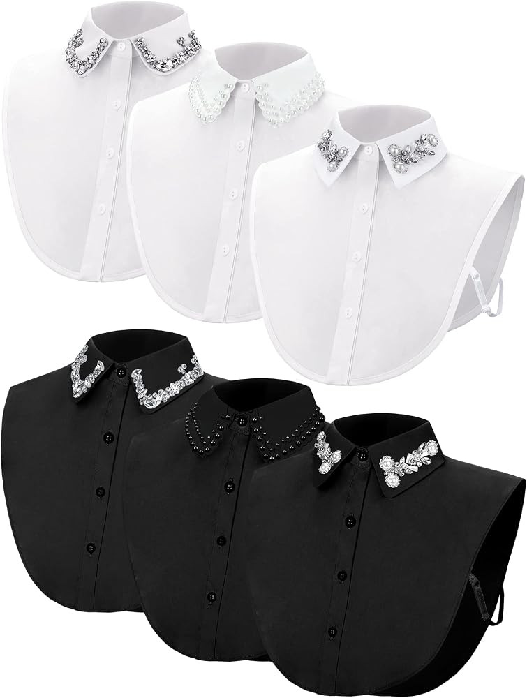 Giegxin 6 Pieces Fake Collar Detachable Dicky Collar for Women Winter Rhinestone False Pearl Half... | Amazon (US)