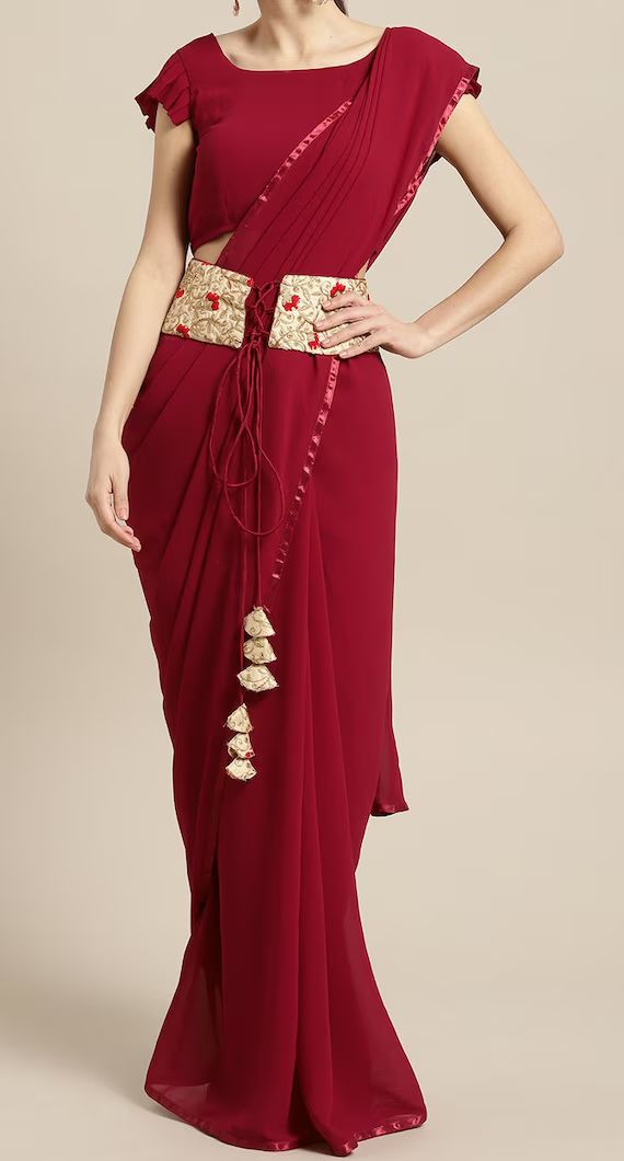 Free Blouse Stitching - Indian Art Silk Saree for Women, Fancy Saree, Maroon Saree, Designer Sare... | Etsy (US)