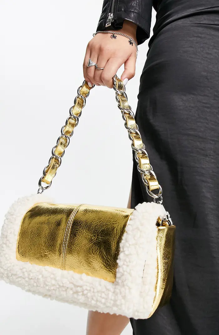 Topshop Sheila Faux Shearling & Faux Leather Shoulder Bag | Nordstrom | Nordstrom