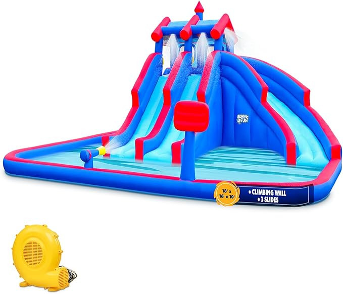 Sunny & Fun Mega Sport Inflatable Water Triple Slide Park – Heavy-Duty for Outdoor Fun - Climbi... | Amazon (US)