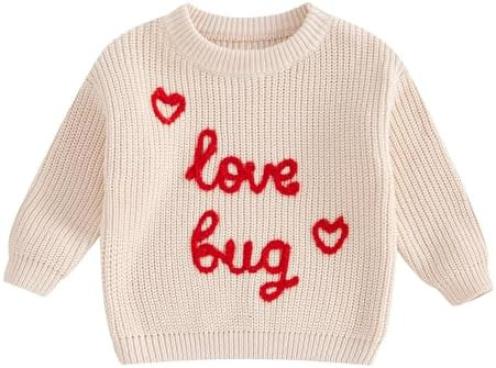 Toddler Kids Outfits Valentines Heart/Letter Embroidered Sweater Oversized Long Sleeve Knitted Sw... | Amazon (US)