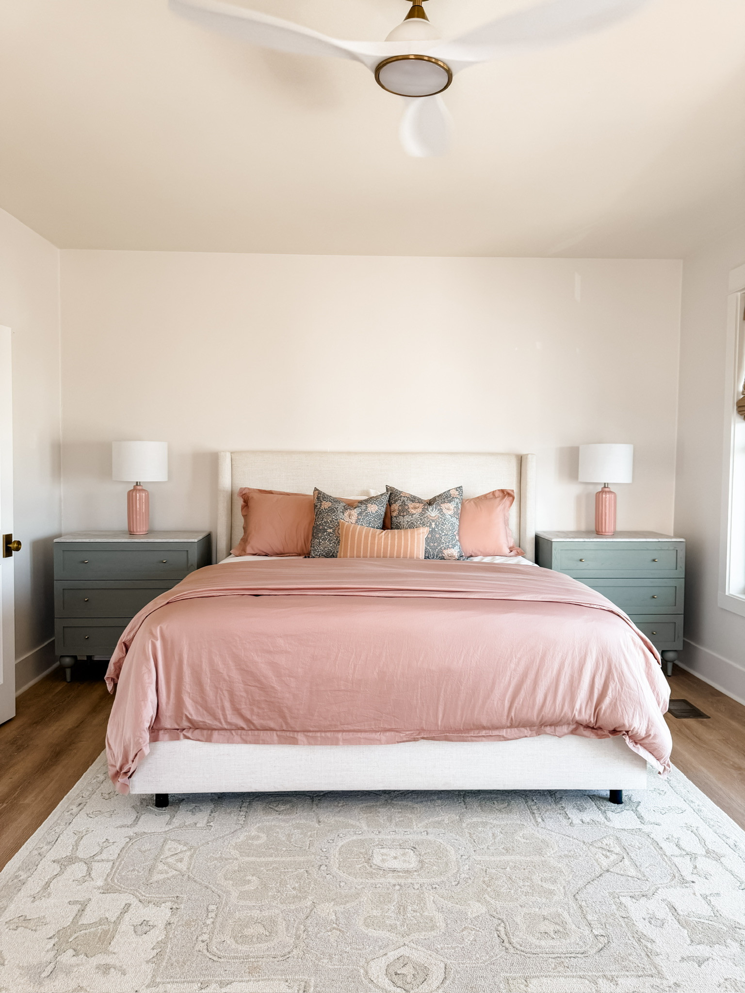 This is our room at our beach house! We already had the bed frame, but we just got everything else! Love the soft pink and the sage greens in here!

Loverly Grey, home finds, home inspo, bedroom inspo, beach house, throw pillows, bedding, rug, nightstands 

 #LTKHome