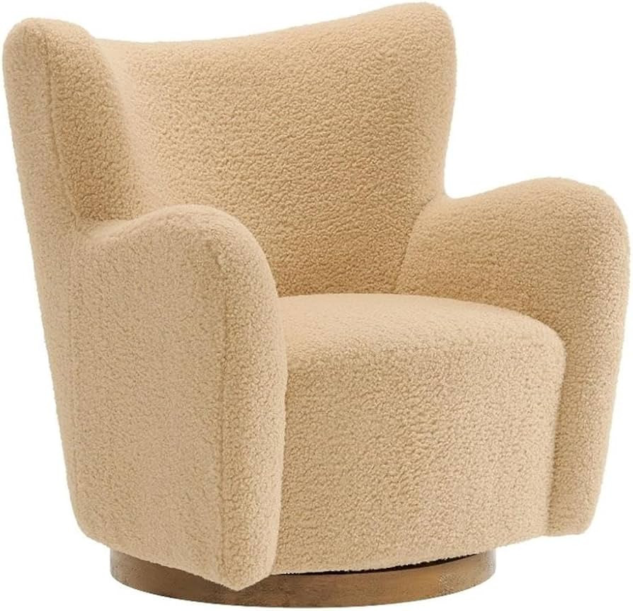Modway Montrose Swivel Wingback Accent Chair in Ivory Walnut Sherpa Teddy Fabric – Modern Furry... | Amazon (US)