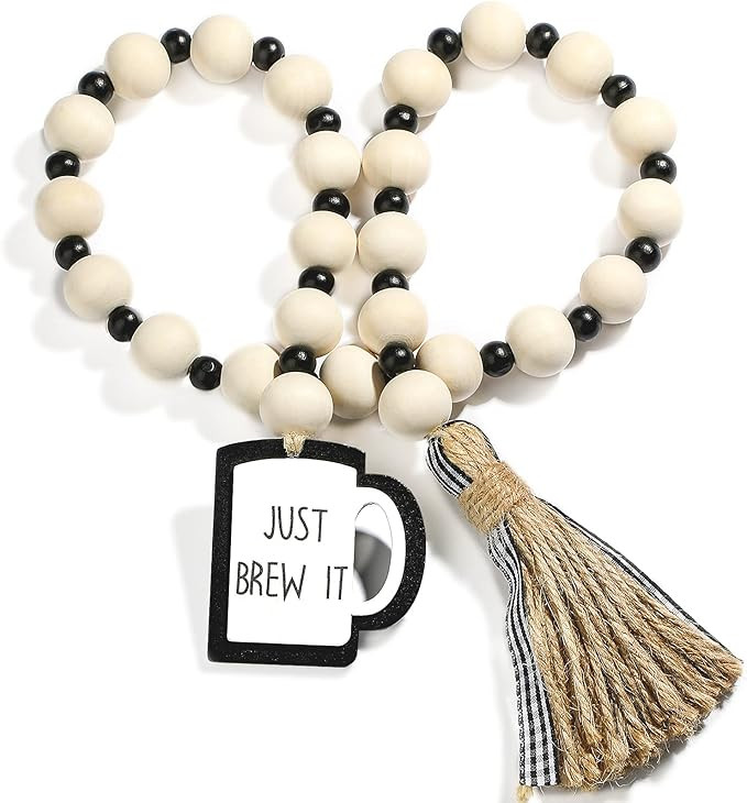 Coffee Rustic Wood Beads Garland with Tassel for Farmhouse Tiered Tray Decor Kitchen Wall Rustic ... | Amazon (US)