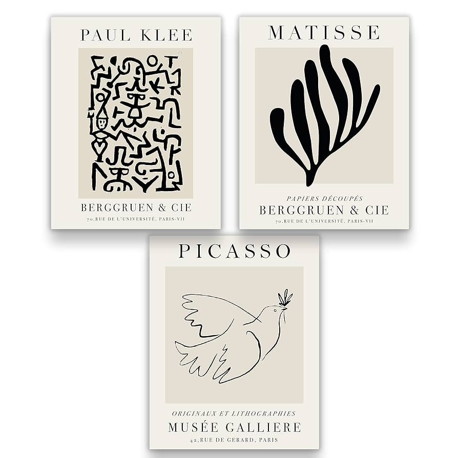 Mid-Century Artists Klee Matisse Picasso Inspired Exhibition Poster Print Set | Set of Three 11x1... | Amazon (US)