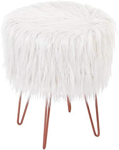 BirdRock Home White Faux Fur Vanity Stool Chair – Soft Furry Compact Padded Seat - Vanity, Livi... | Amazon (US)
