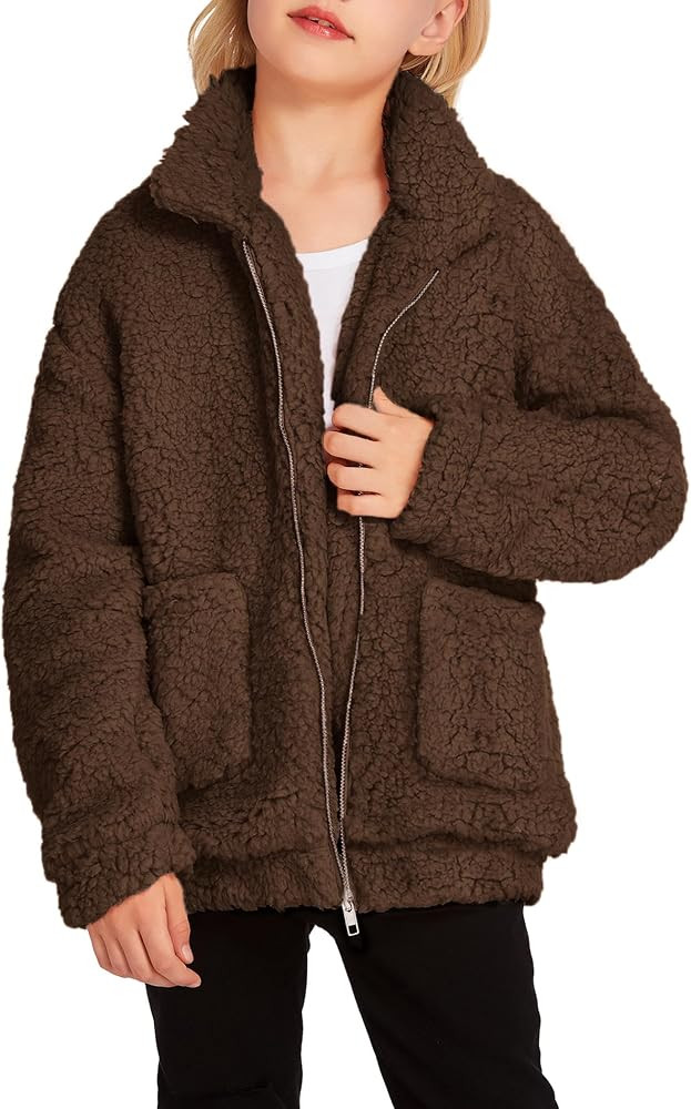 Arshiner Girls Full Zip Fleece Jacket Sherpa Outwear Coat Fall Winter for 4-12Y | Amazon (US)
