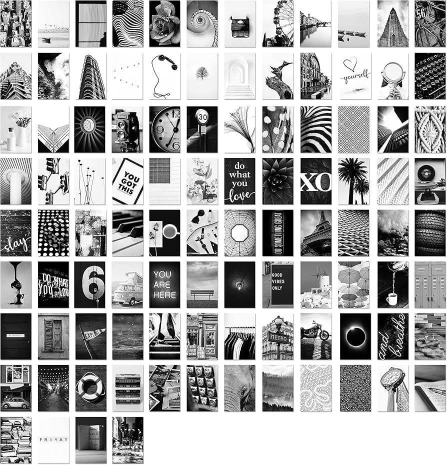 GSM Brands Wall Collage Kit Black and White Aesthetic Pictures Set of 100 4x6 inch Individual Pho... | Amazon (US)