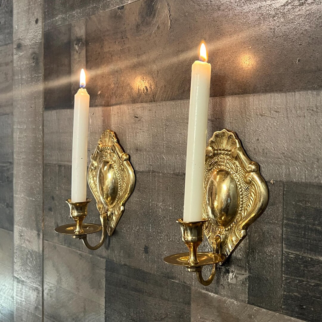 Vintage Pair of Brass Candlestick Holder Wall Sconces | Etsy (US)